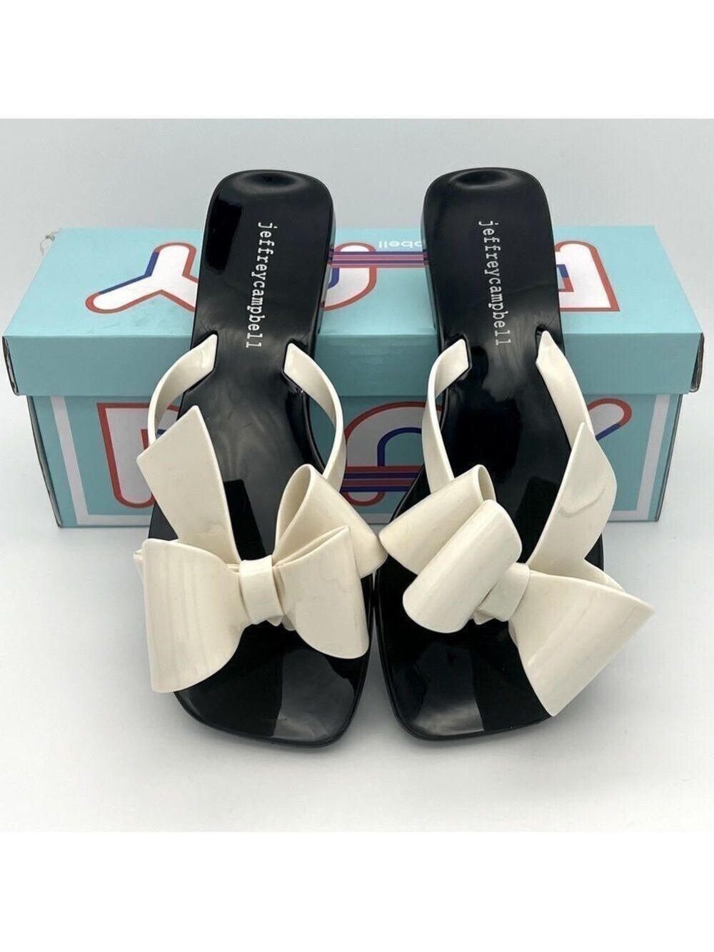 Jeffrey Campbell Size 6 Sugary Sandals black with cream bow NWT